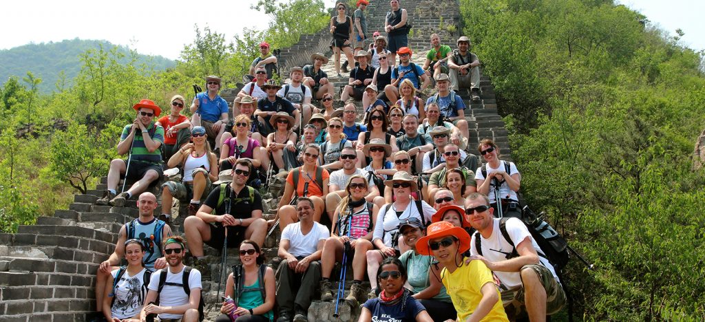 Large group sitting on stairs