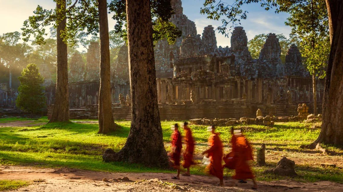 Monks walking outside Bayon