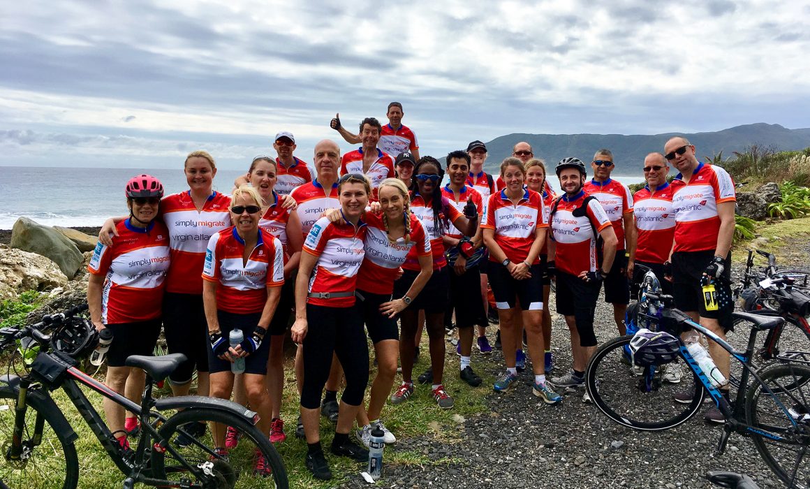 Cycling group near the coast in Taiwan