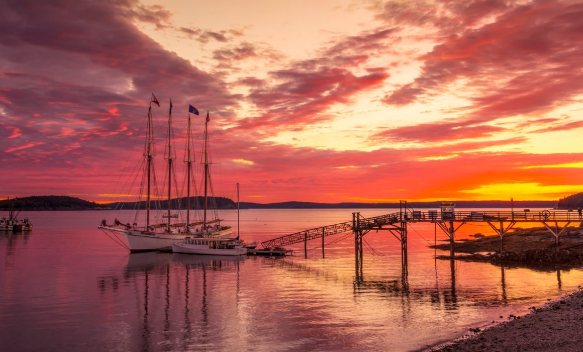 Maine Sunset over boat harbor